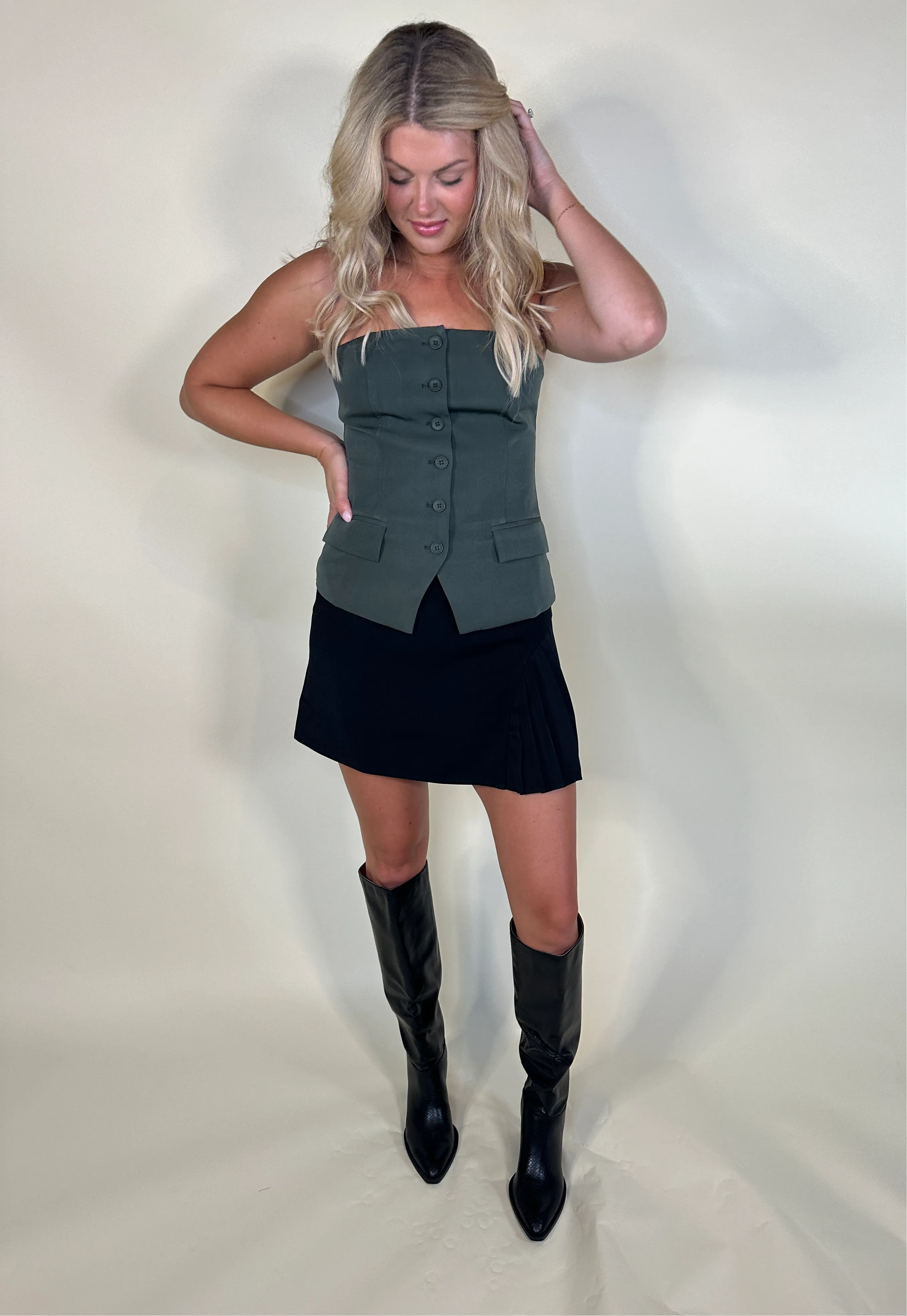 The Ivy Strapless Button-Up Vest