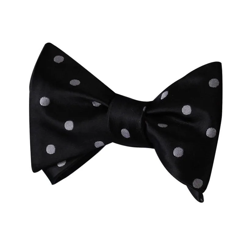 Tie Your Own Bow Tie - Black and Silver Polka Dot