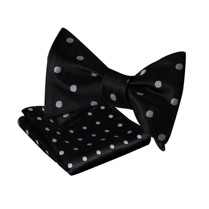 Tie Your Own Bow Tie - Black and Silver Polka Dot