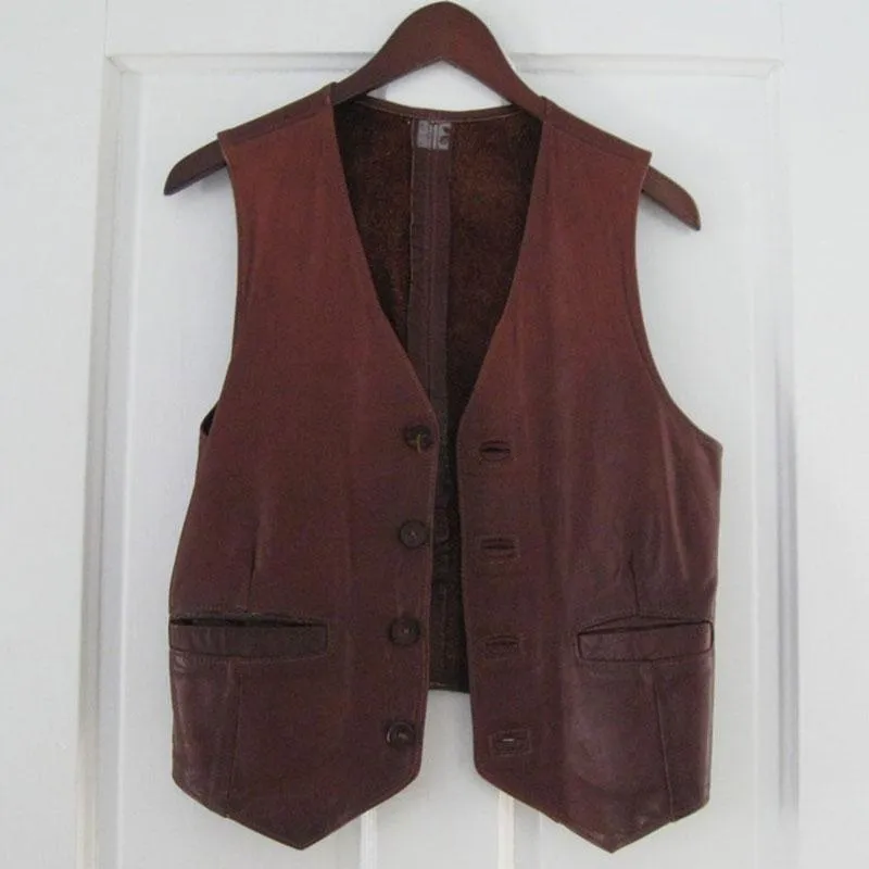 VINTAGE 1960S-70S HAND-CRAFTED LEATHERING HEIGHTS PROVINCETOWN MEN'S BROWN VEST