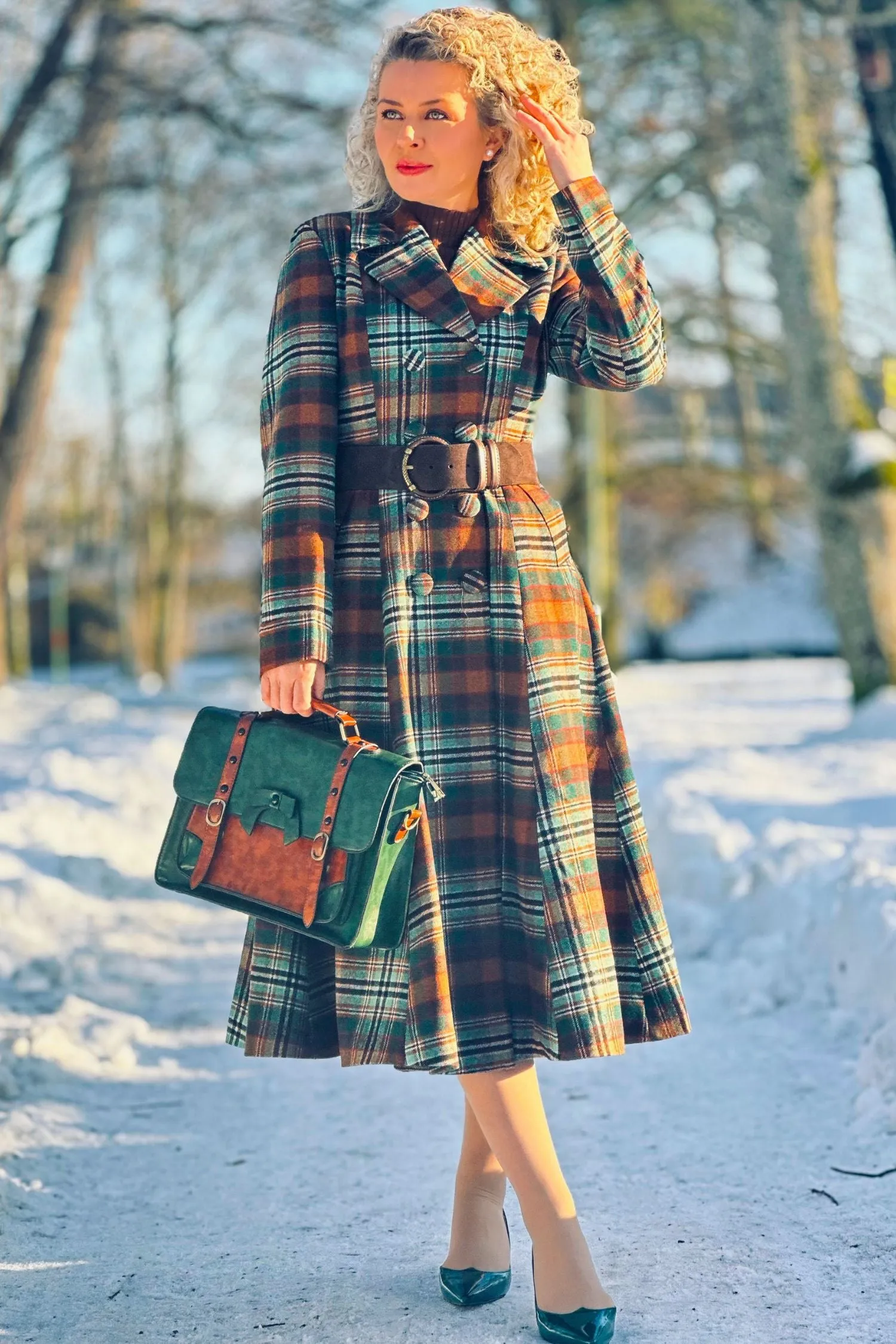 Vintage Plaid Long Wool Coat 4807