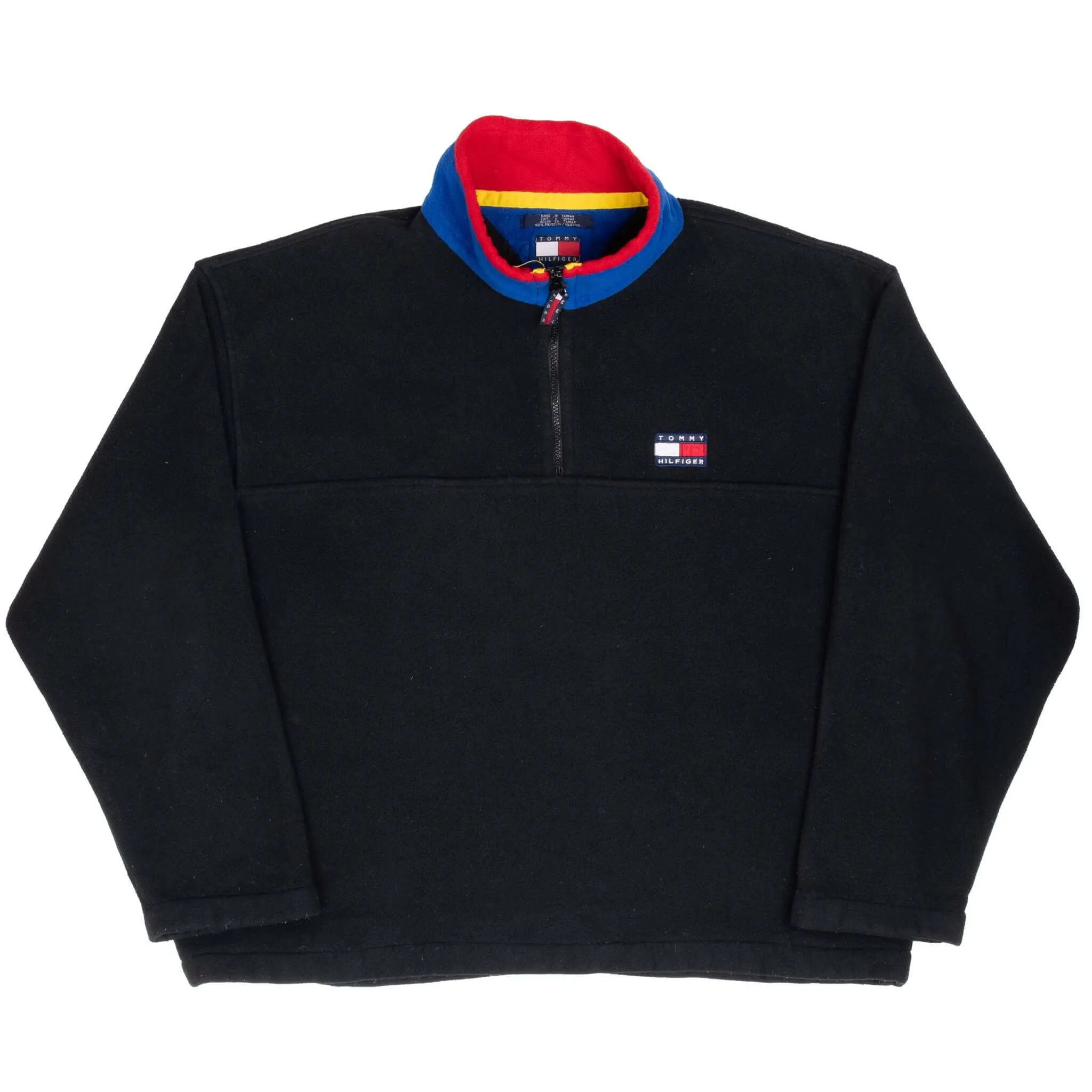 VINTAGE TOMMY HILFIGER BLACK QUARTER ZIP FLEECE JACKET 1990S XL