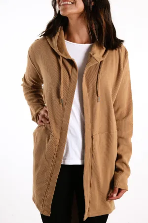 Waffle Hooded Cardi Brown