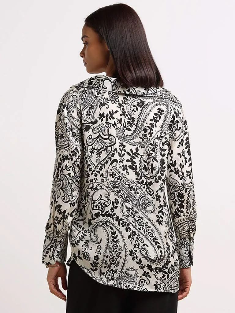 Wardrobe Off-White Monochrome Paisley-Print Shirt