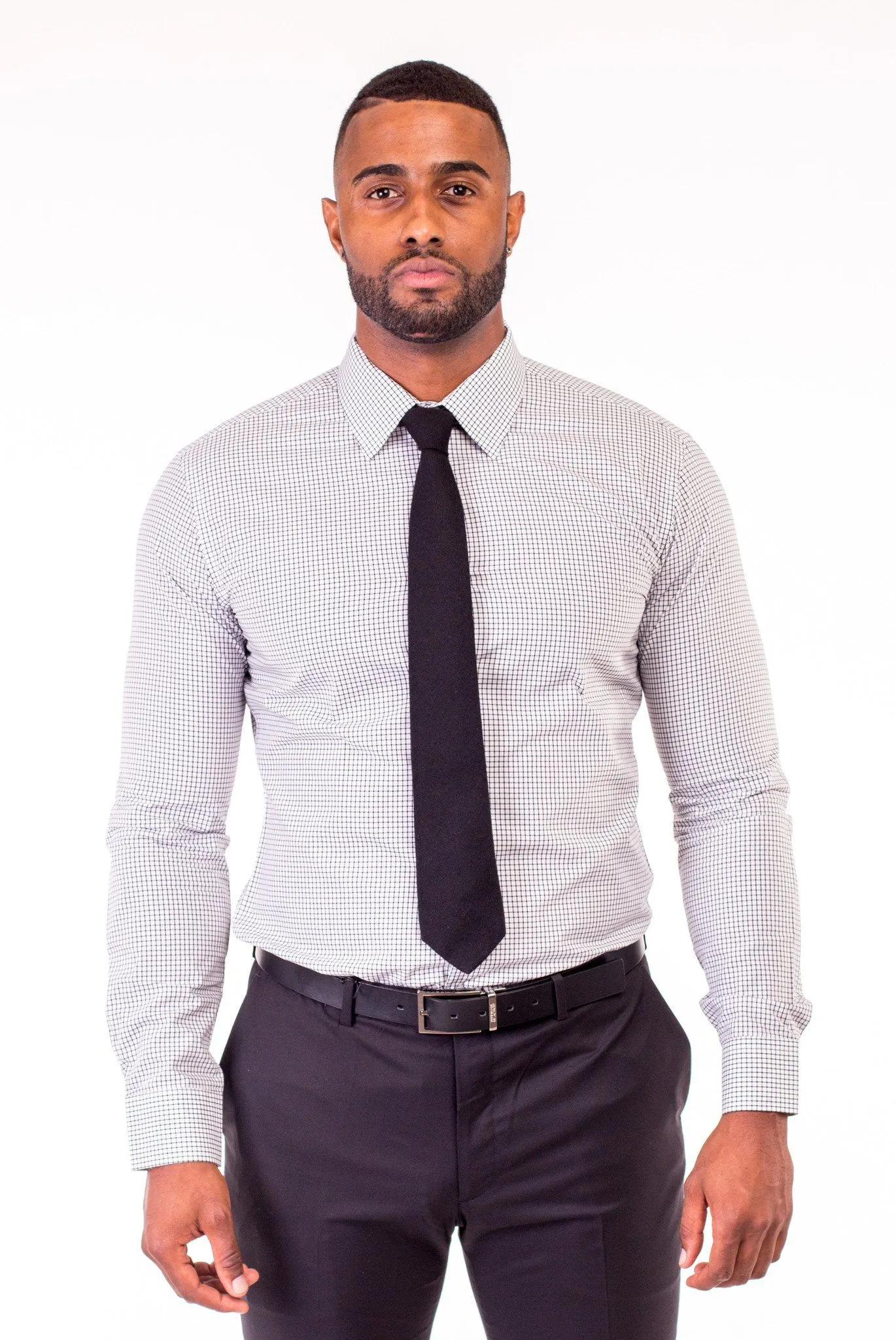 WHITE MINI-CHECKED DRESS SHIRT