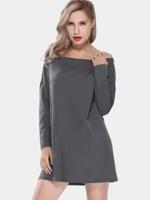 Wholesale Grey Round Neck Long Sleeve Plain Cut Out Shirt Dress