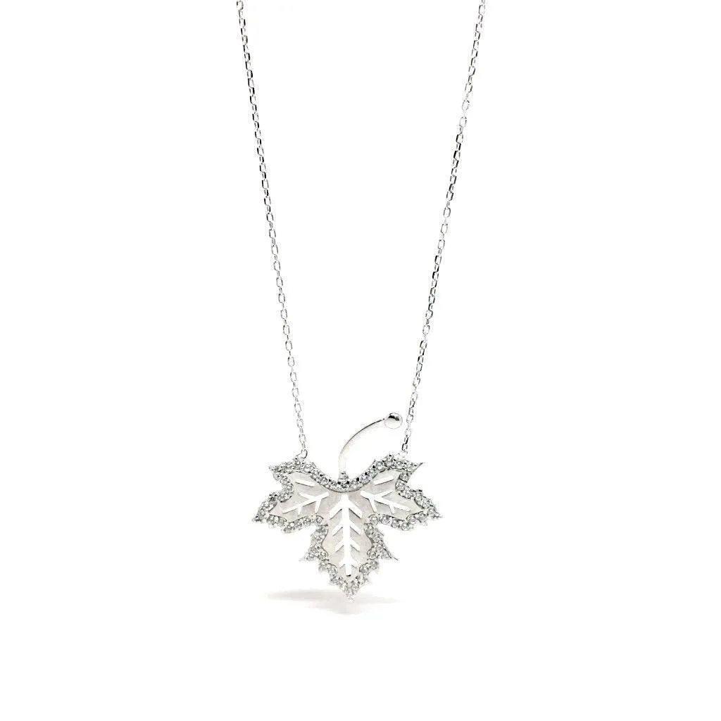 Winter Necklace, Crystal Leaf Necklace, 925 Sterling Silver