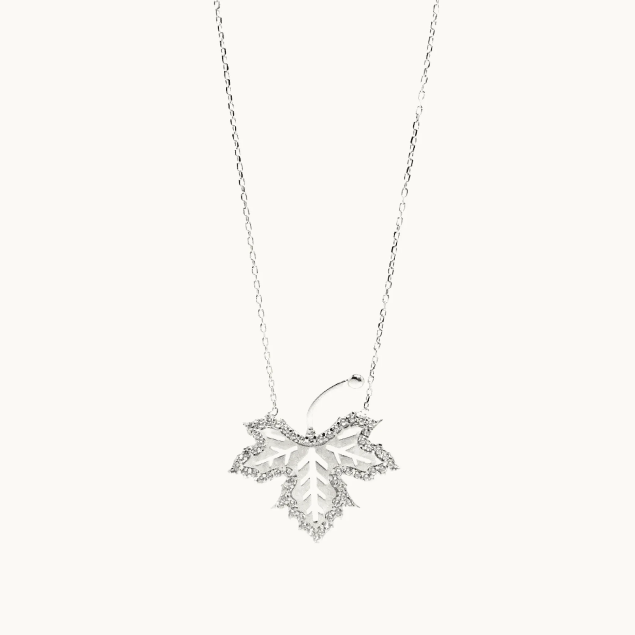 Winter Necklace, Crystal Leaf Necklace, 925 Sterling Silver