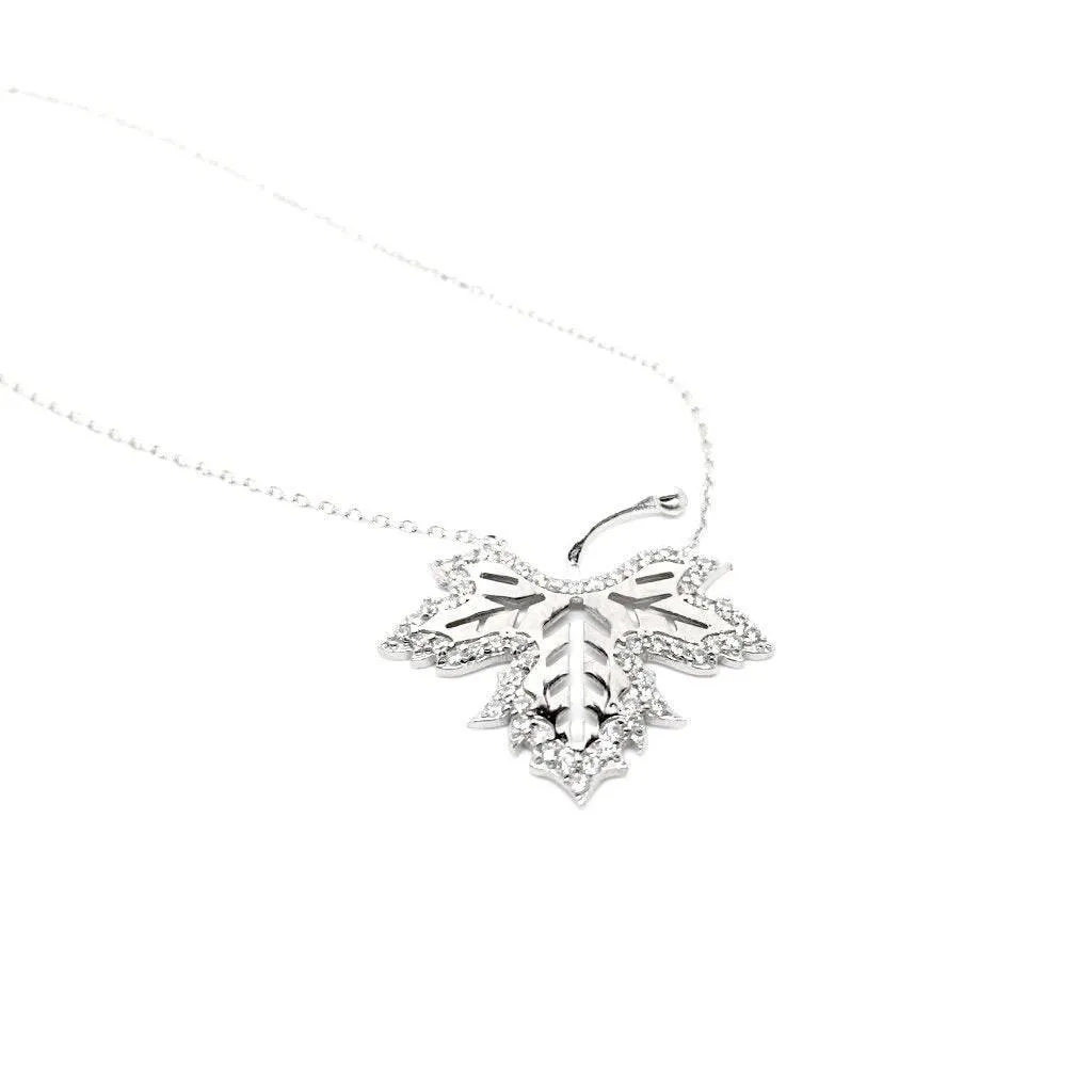 Winter Necklace, Crystal Leaf Necklace, 925 Sterling Silver