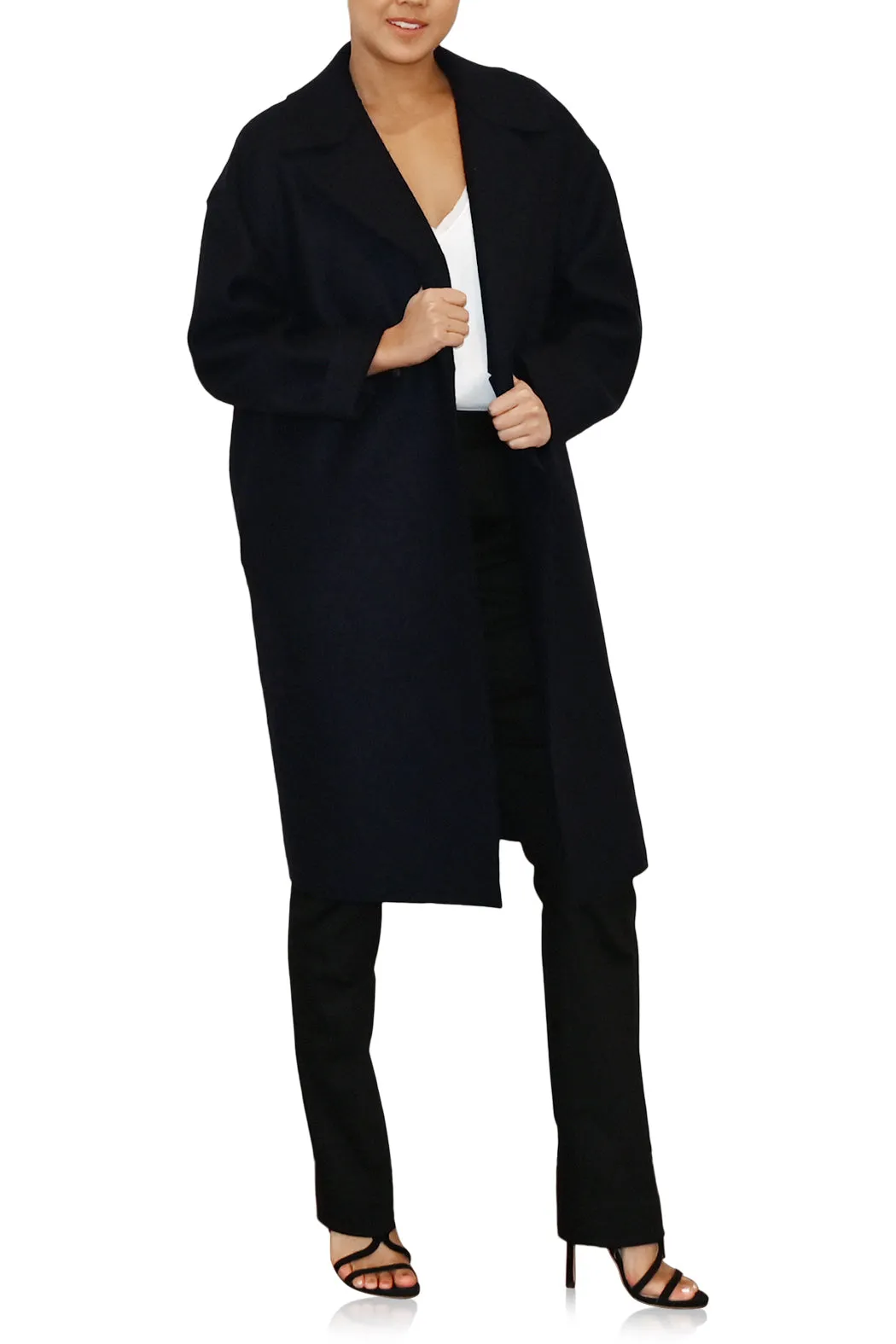 Womens Dropped  Shoulder D.B Coat Pressed Wool- Navy