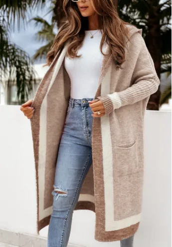 Women's Stylish Open Front Colour-Blocking Knitwear Cardigan | Ideal for Autumn/Winter