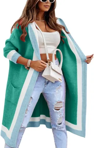 Women's Stylish Open Front Colour-Blocking Knitwear Cardigan | Ideal for Autumn/Winter