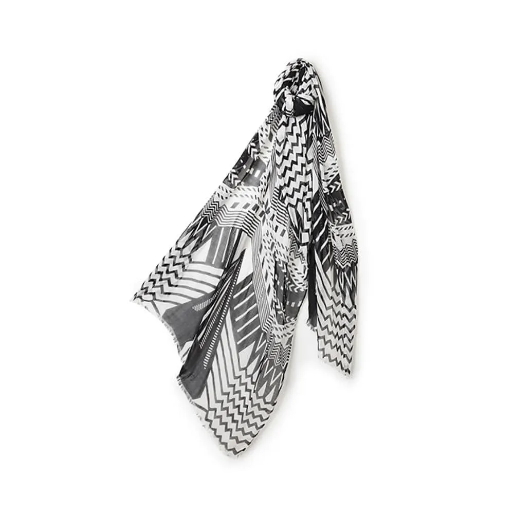 Womens Summer Scarf Black White Abstract Monochrome Ludvica