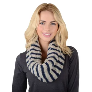 Womens Winter Snood Loop Scarf Navy Beige Stripe Knit Berlin