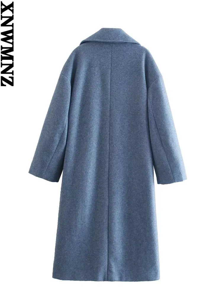 XNWMNZ women double breasted loose woolen coat lapel collar long sleeves Solid Women's Casual oversize coat Autumn Winter