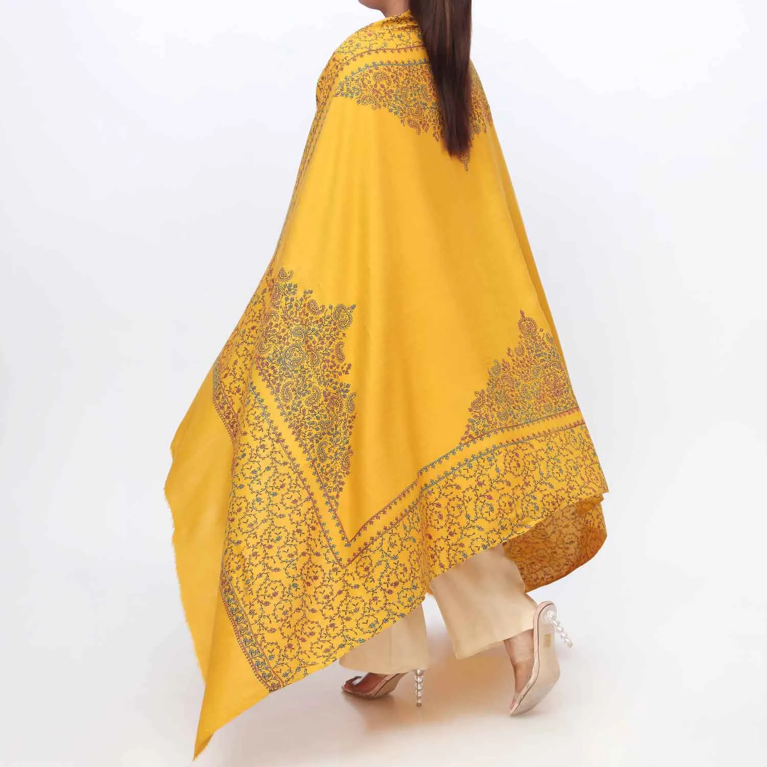 Yellow Embroidered Winter Shawl PW3703