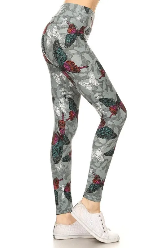 Yoga Waist 3" Butterfly Print  Leggings