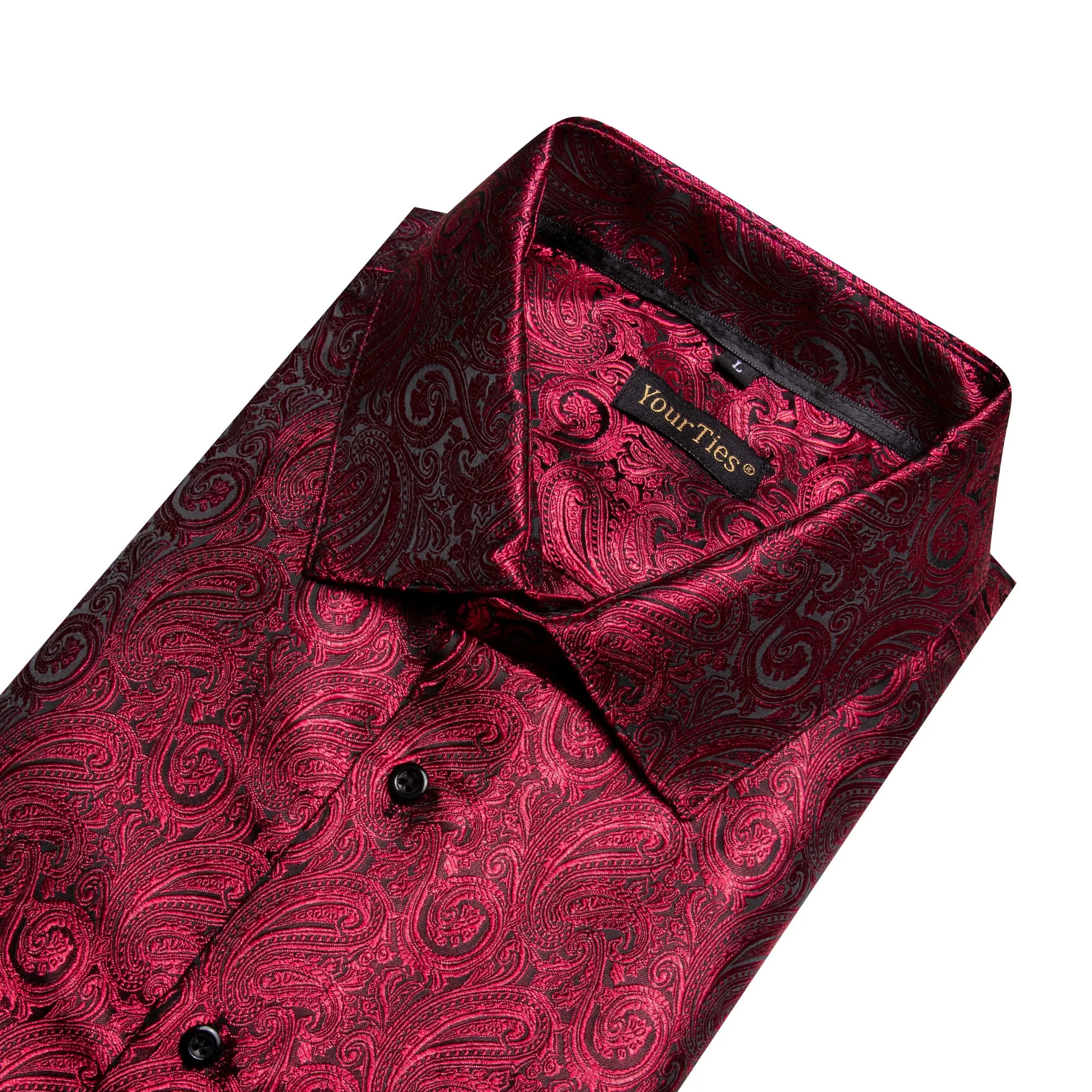 YourTies Men's Long Sleeve Shirt Paisley Jacquard Burgundy Dress Shirt