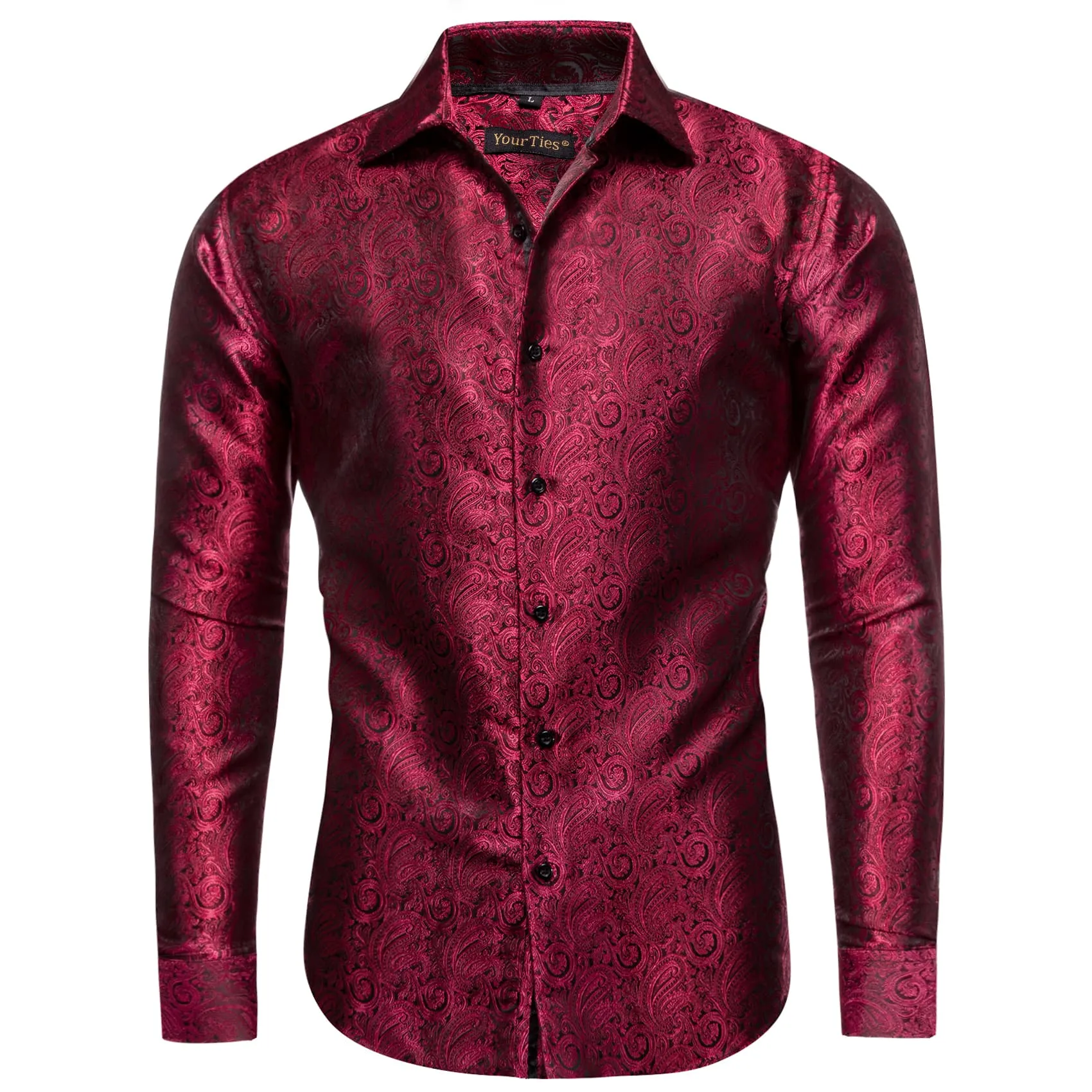 YourTies Men's Long Sleeve Shirt Paisley Jacquard Burgundy Dress Shirt