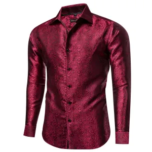 YourTies Men's Long Sleeve Shirt Paisley Jacquard Burgundy Dress Shirt