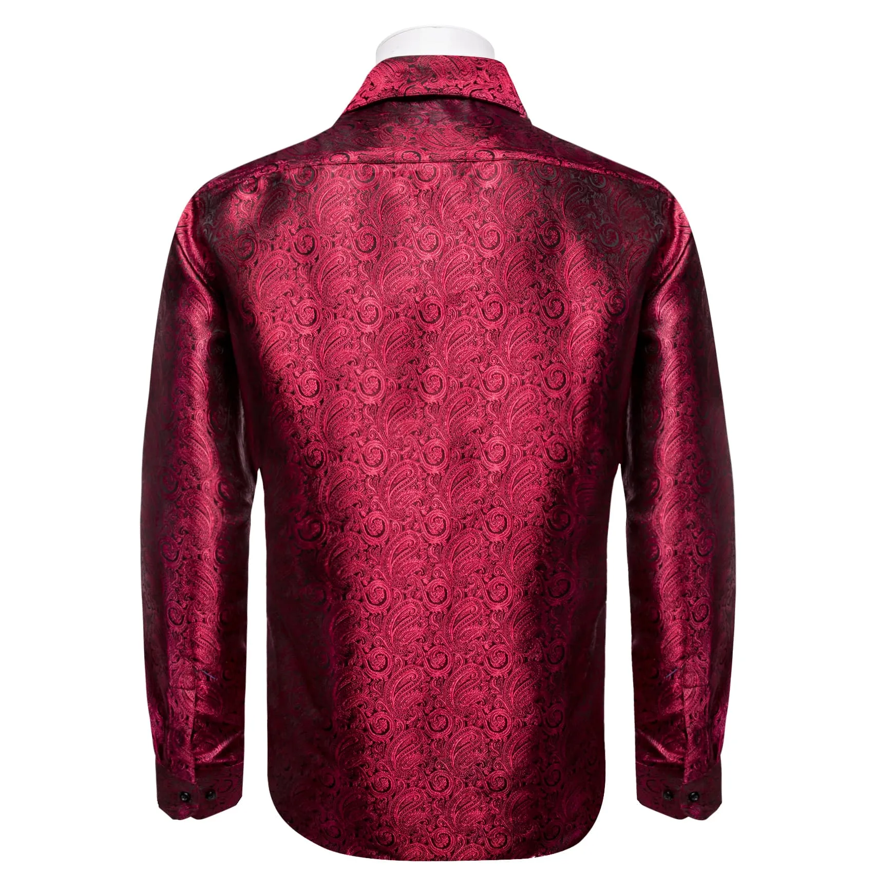 YourTies Men's Long Sleeve Shirt Paisley Jacquard Burgundy Dress Shirt